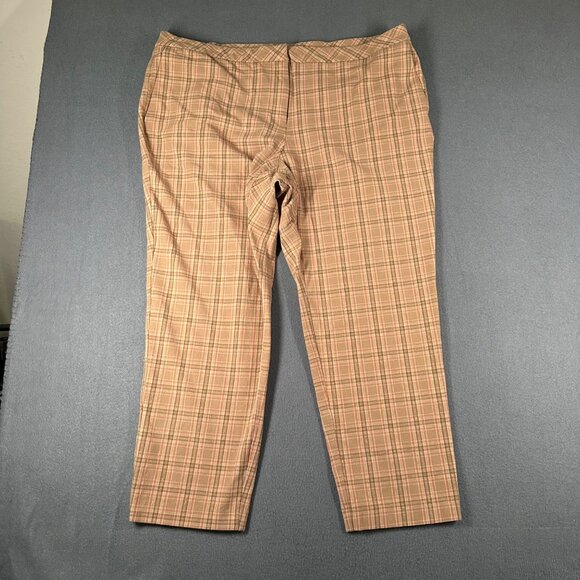 J Jill Womens 20 Brown Plaid Premium Bi-Stretch Straight Leg Cropped Pants Casua - Picture 2 of 11